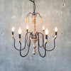 Farmhouse Style Carved Wood & Metal Chandelier