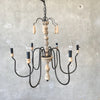 Farmhouse Style Carved Wood & Metal Chandelier