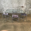 Wrought Iron Glass Top Table With Four Chairs And Velvet Cushions