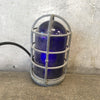 Industrial Cage Lamp with Blue Glass