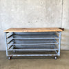 Vintage Industrial Table with Shelving On Wheels