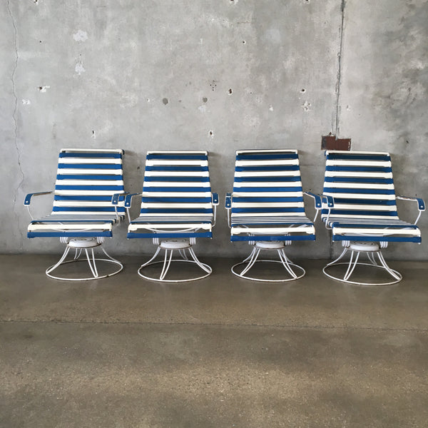 Set of Four Blue & White Homecrest Rocker Swivel Patio Chairs