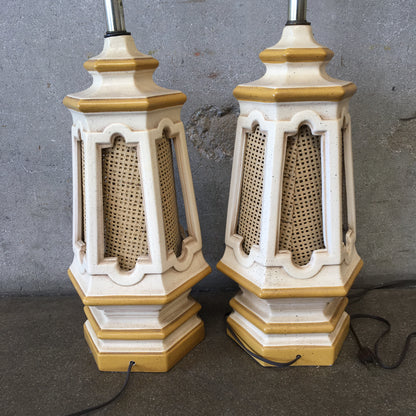 Pair of Mid Century Ceramic Swag Table Lamps