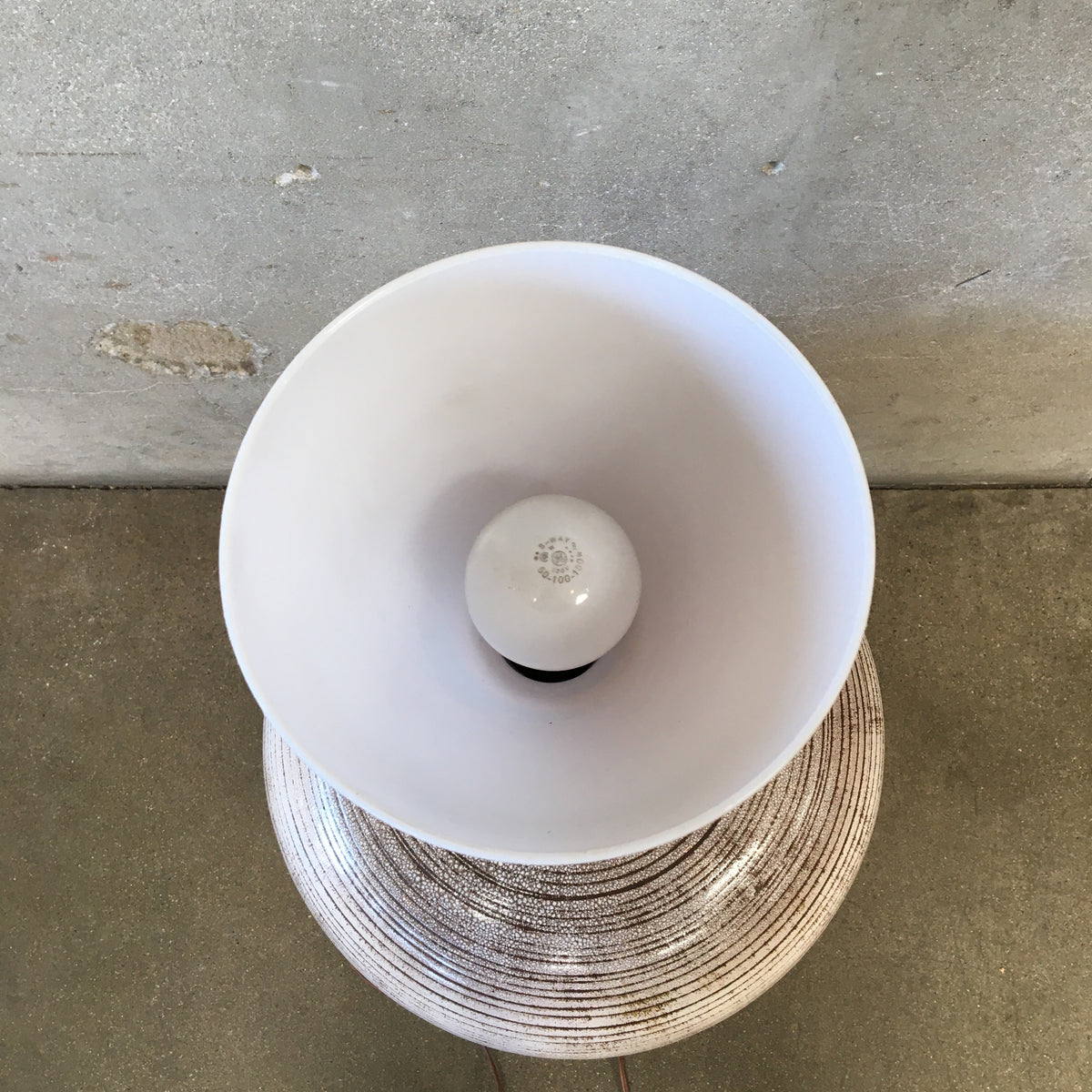 Large Vintage Ceramic Table Lamp With Earth-Tone Fringe Shade