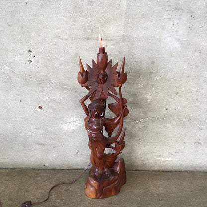 Vintage Rosewood Sculpture Lamp