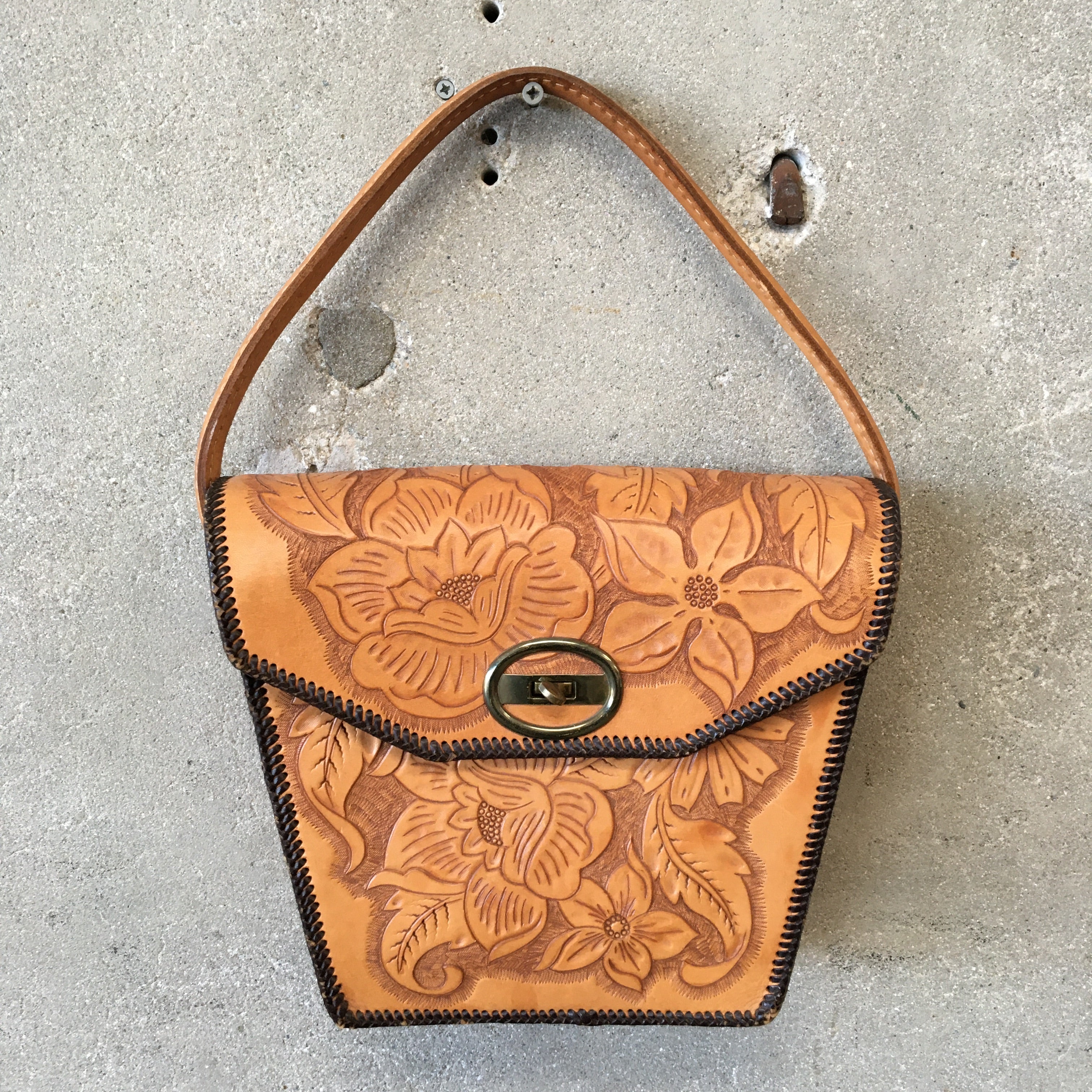 Vintage Mexican Tooled Leather Purse Handbag Flowers Gaitan - Bags and  purses