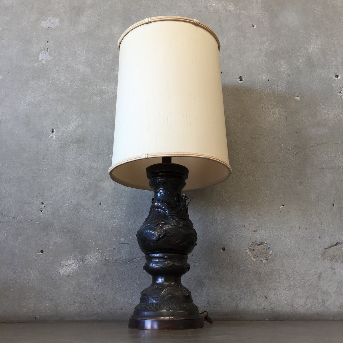 Vintage Japanese Bronze Dragon Tall Lamp