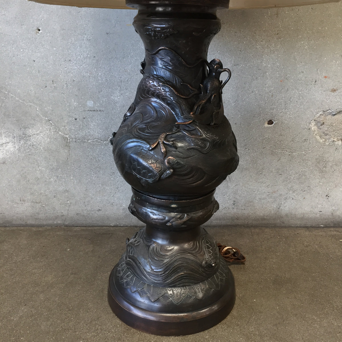 Vintage Japanese Bronze Dragon Tall Lamp