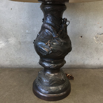 Vintage Japanese Bronze Dragon Tall Lamp