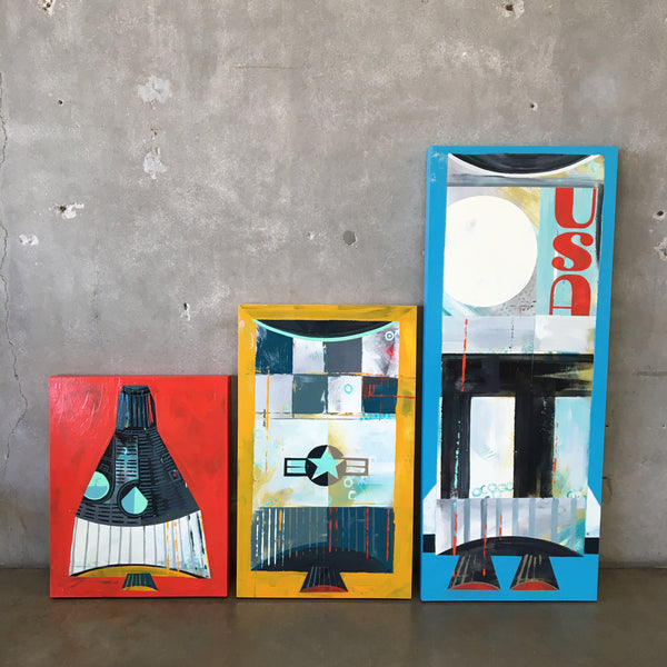 Gemini Triptych Three Piece Painting on Wood