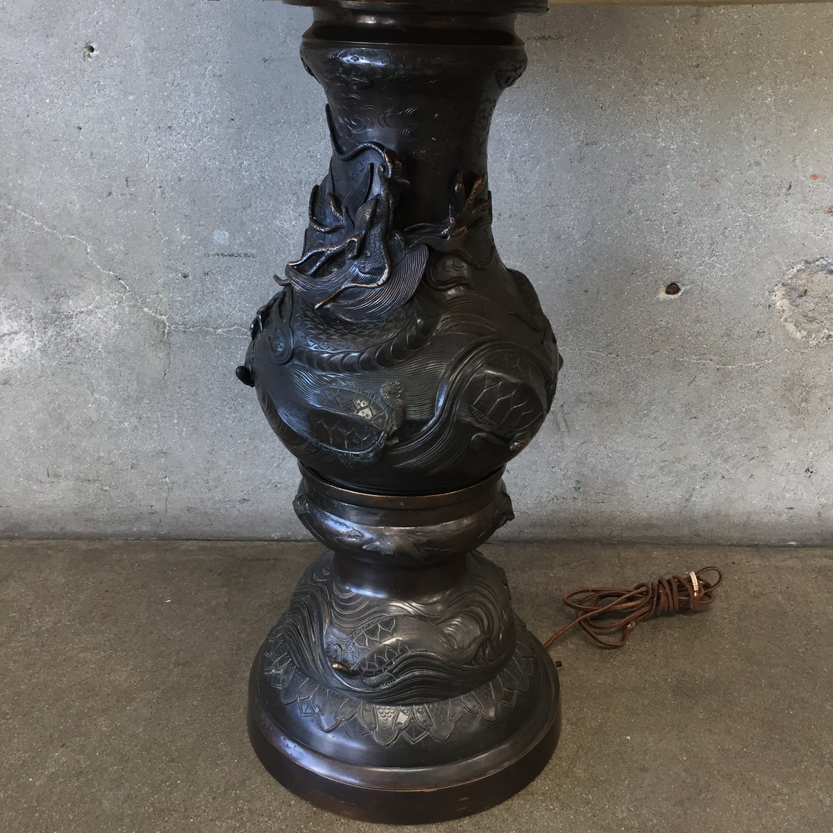 Vintage Japanese Bronze Dragon Tall Lamp
