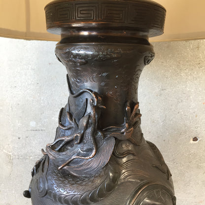 Vintage Japanese Bronze Dragon Tall Lamp