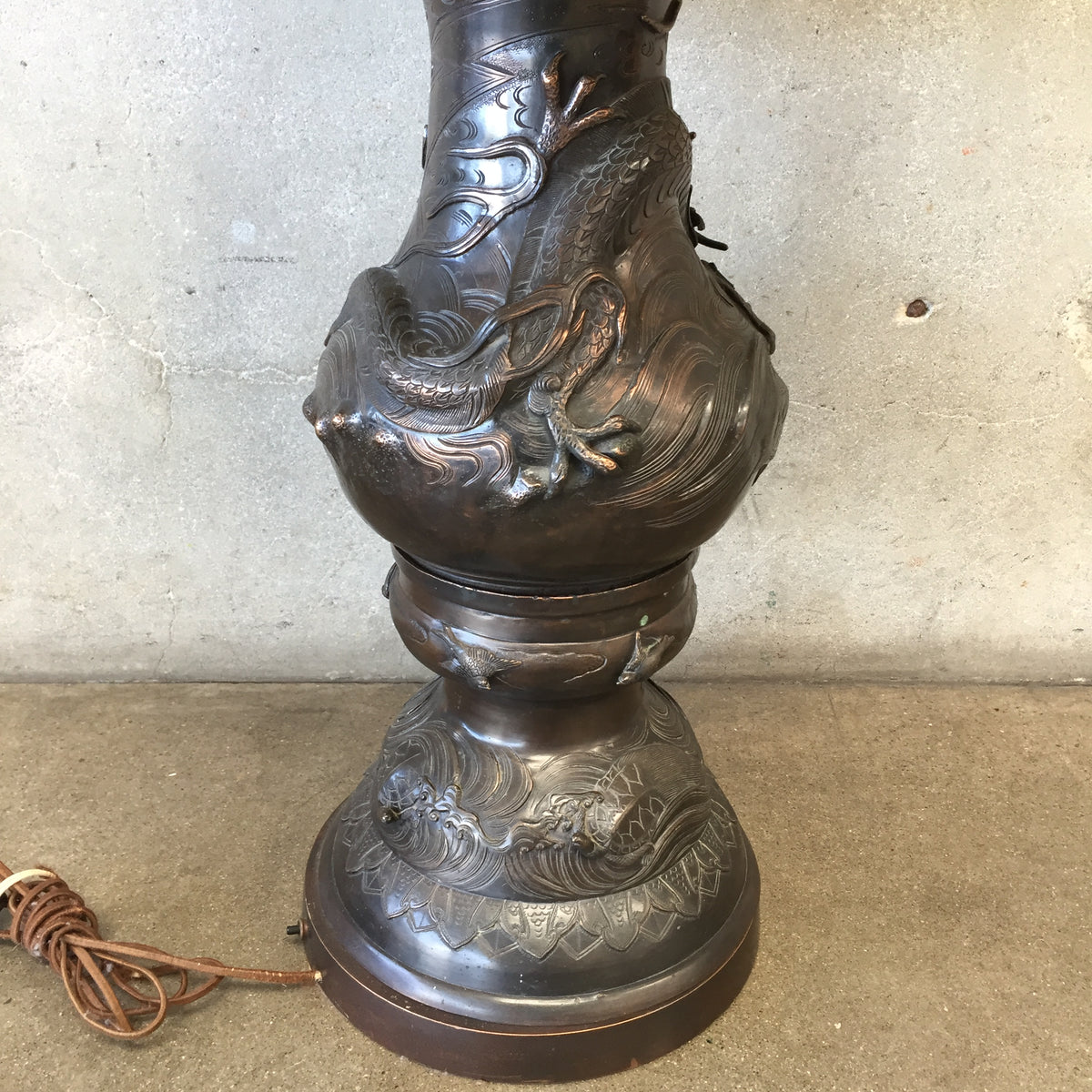 Vintage Japanese Bronze Dragon Tall Lamp