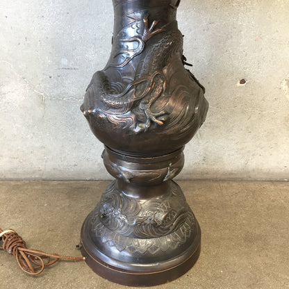 Vintage Japanese Bronze Dragon Tall Lamp