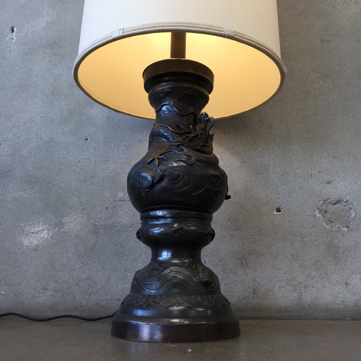 Vintage Japanese Bronze Dragon Tall Lamp