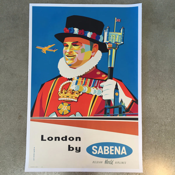 Vintage Travel Poster Sabena Belgian World Airlines London
