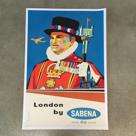 Vintage Travel Poster Sabena Belgian World Airlines London