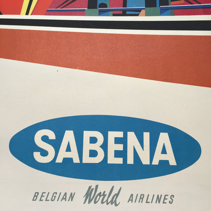 Vintage Travel Poster Sabena Belgian World Airlines London