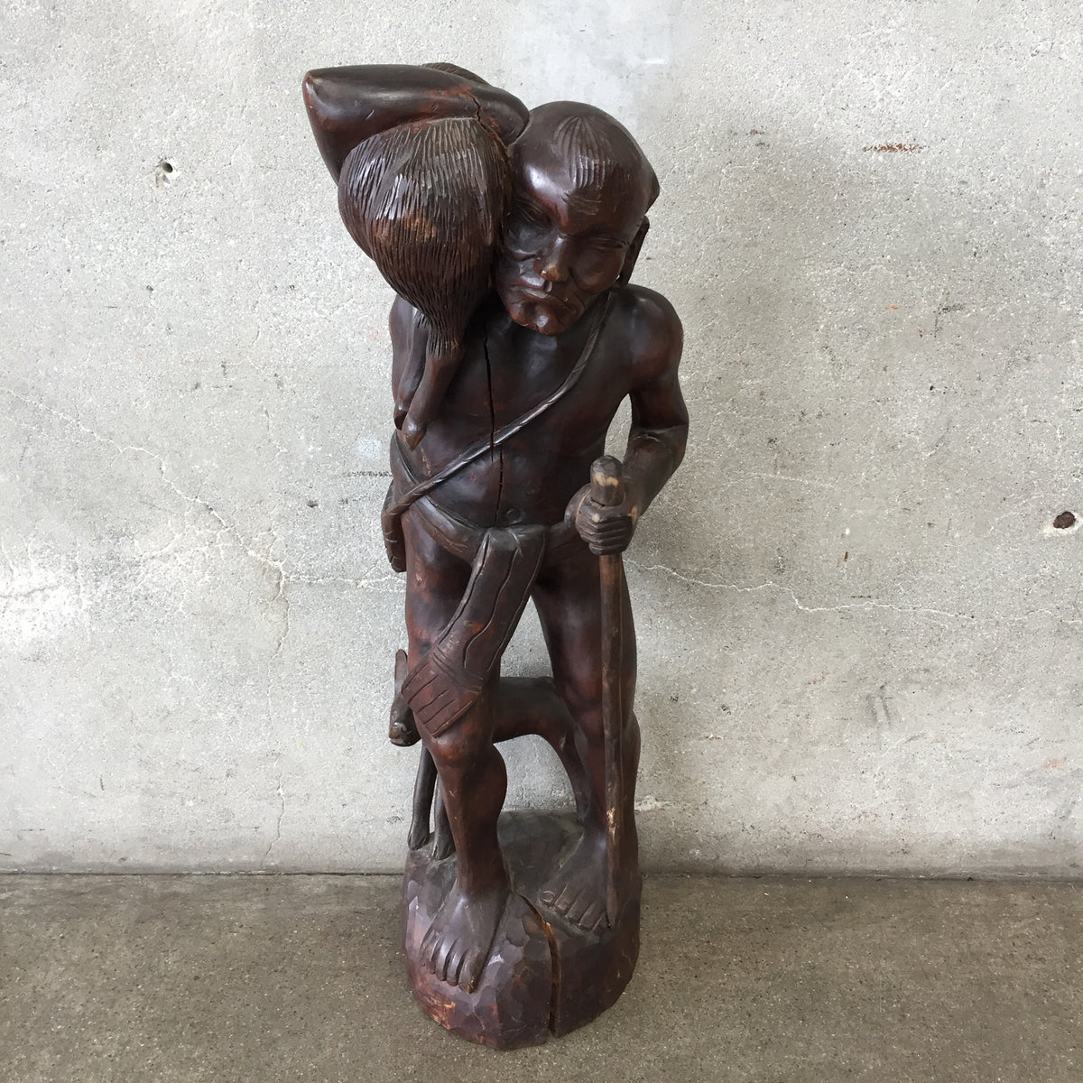 Vintage Wood Hunter Sculpture